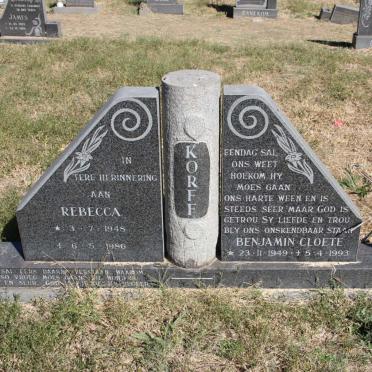 KORFF Benjamin Cloete 1949-1993 &amp; Rebecca 1948-1986