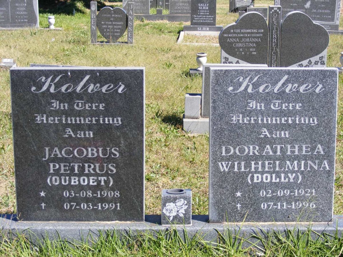 KOLVER Jacobus Petrus 1908-1991 &amp; Dorathea Wilhelmina 1921-1996