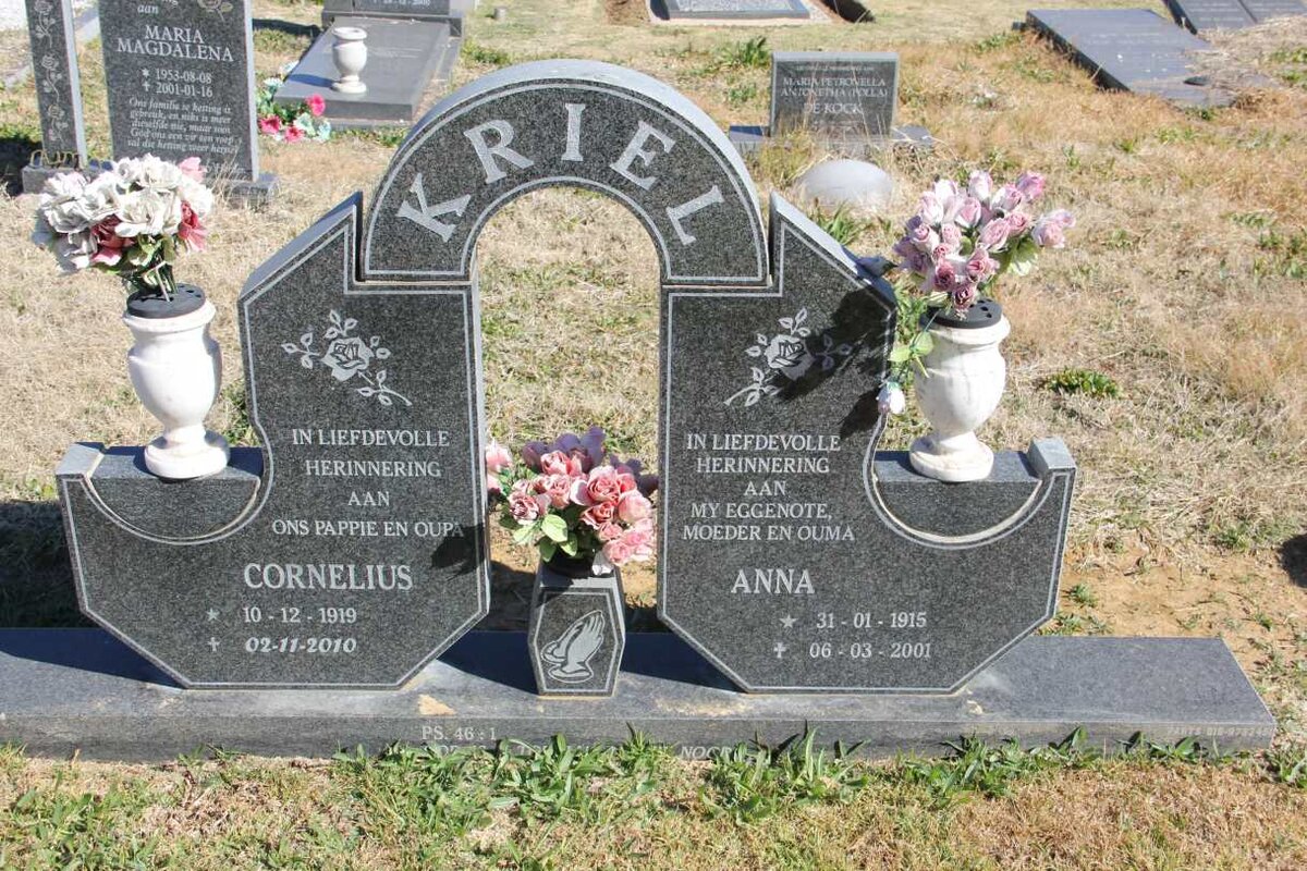 KRIEL Cornelius 1919-2010 &amp; Anna 1915-2001