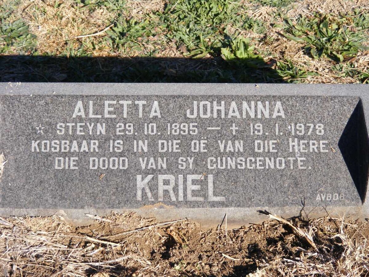 KRIEL Aletta Johanna nee STEYN 1895-1978