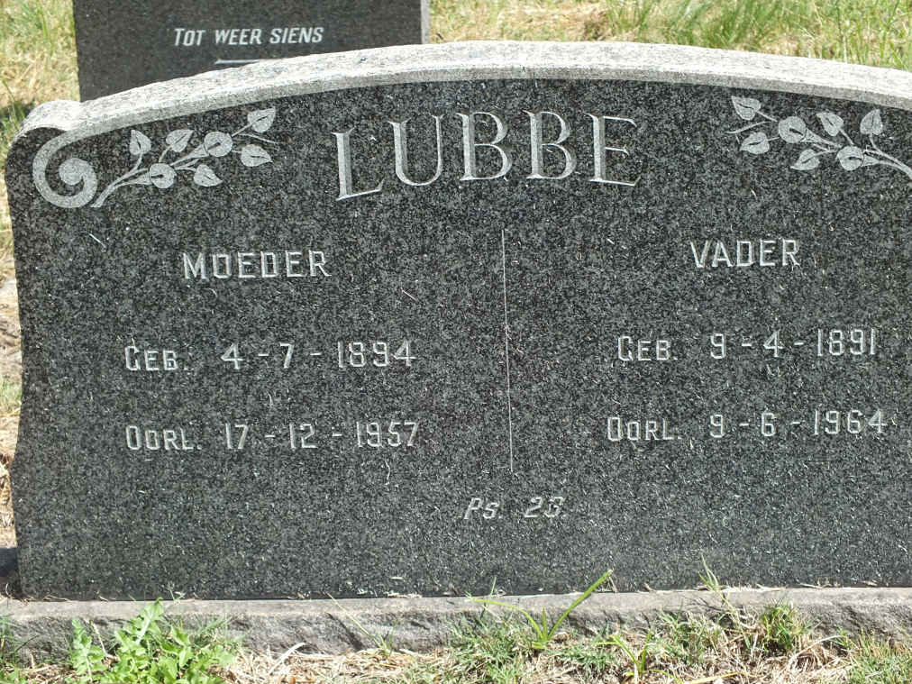 LUBBE Vader 1891-1964 &amp; Moeder 1894-1957