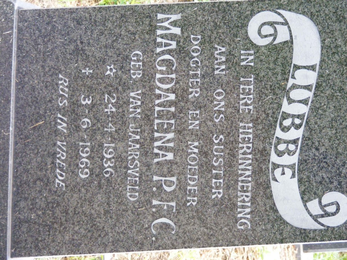 LUBBE Magdalena P.F.C. nee VAN JAARSVELD 1936-1969