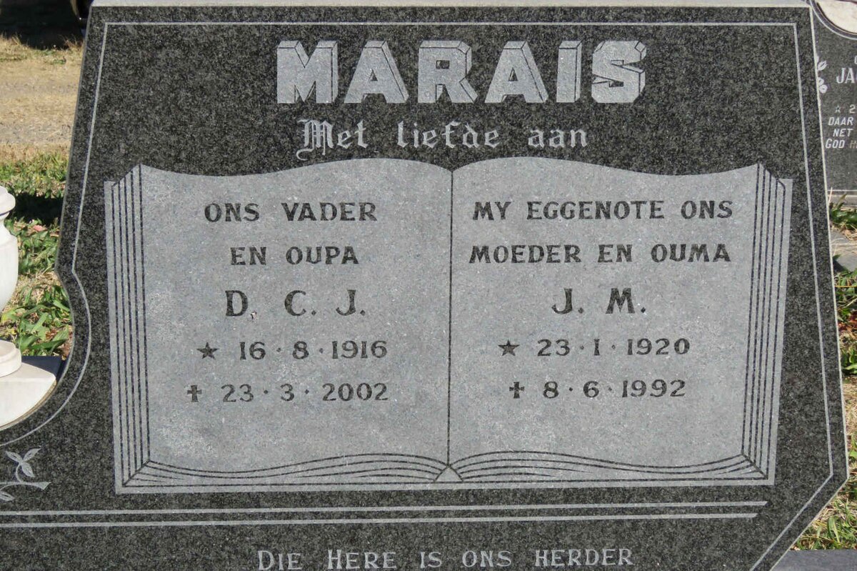 MARAIS D.C.J. 1916-2002 &amp; J.M. 1920-1992