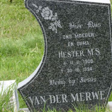 MERWE Hester M.S., van der 1908-1994