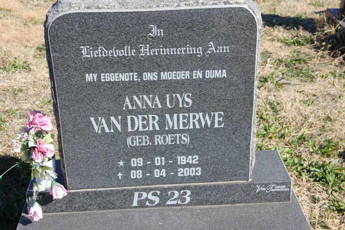 MERWE Anna Uys, van der nee ROETS 1942-2003