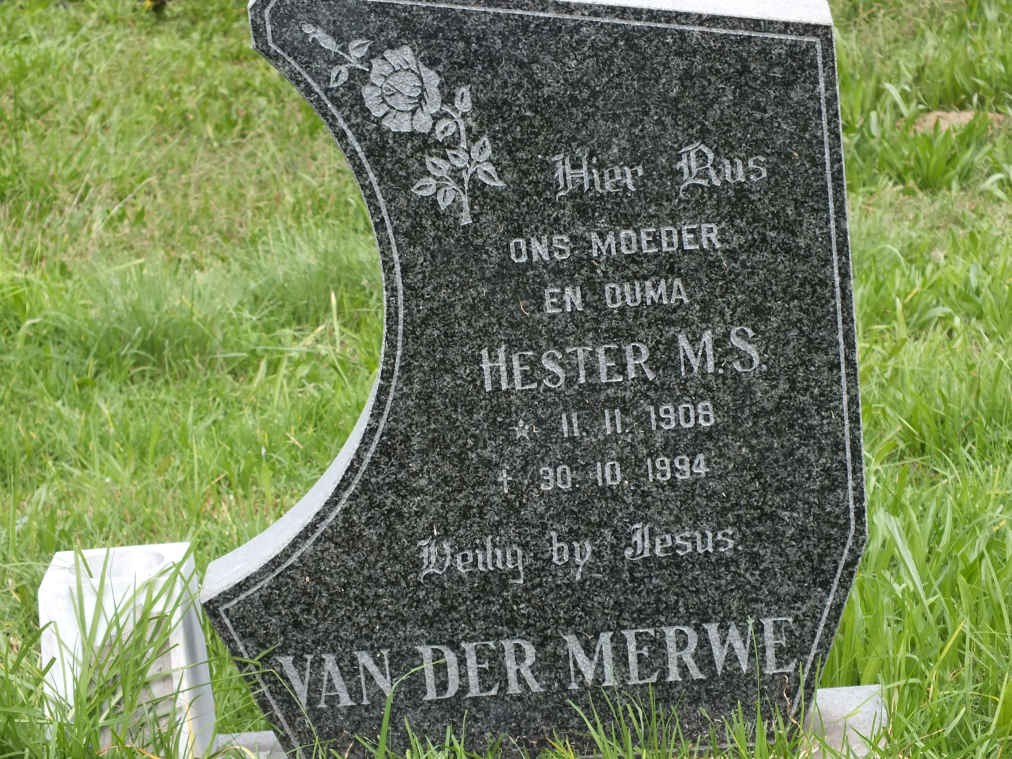 MERWE Hester M.S., van der 1908-1994