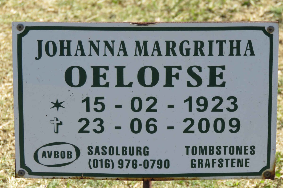 OELOFSE Johanna Margritha 1923-2009
