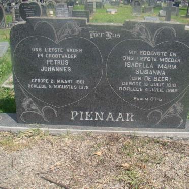 PIENAAR Petrus Johannes 1901-1978 &amp; Isabella Maria Susanna DE BEER 1910-1969