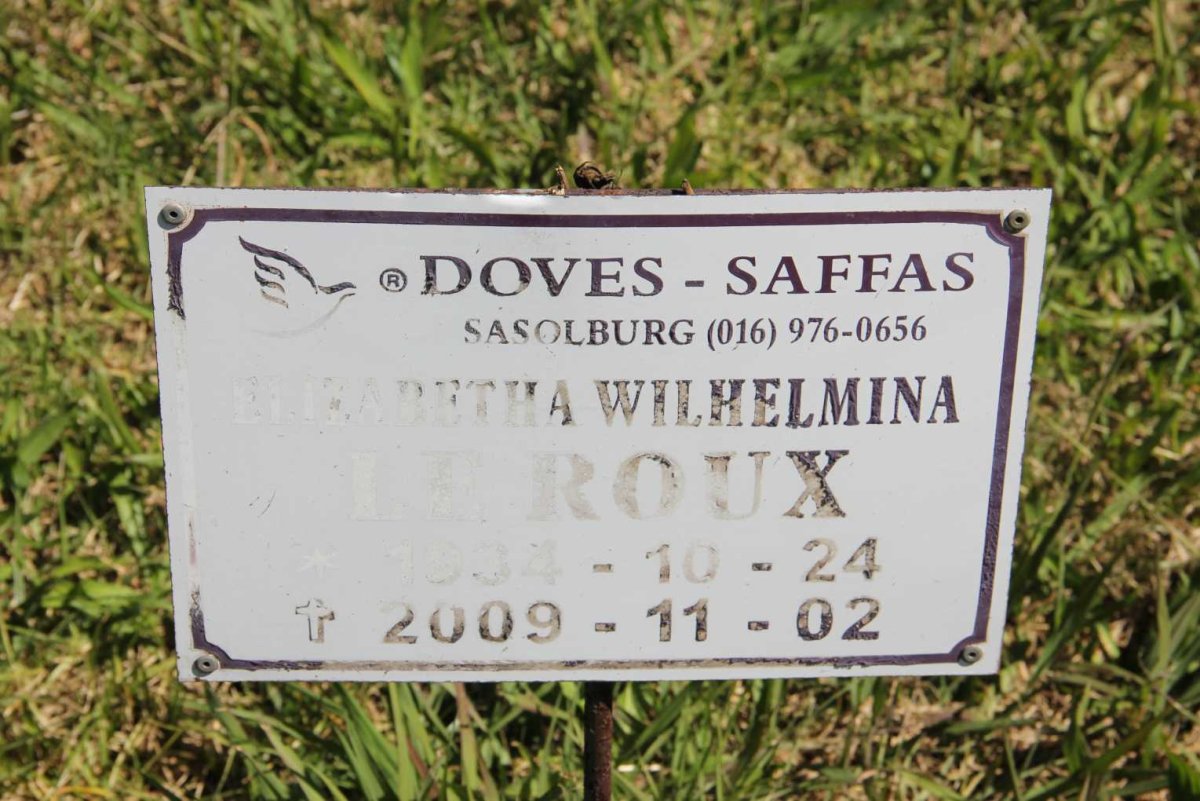 ROUX Elizabetha Wilhelmina, le 1934-2009