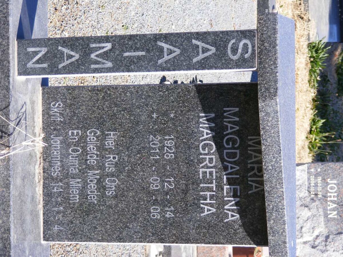 SAAIMAN Isak Barthlomeus 1923-2009 &amp; Maria Magdalena Magretha 1928-2011