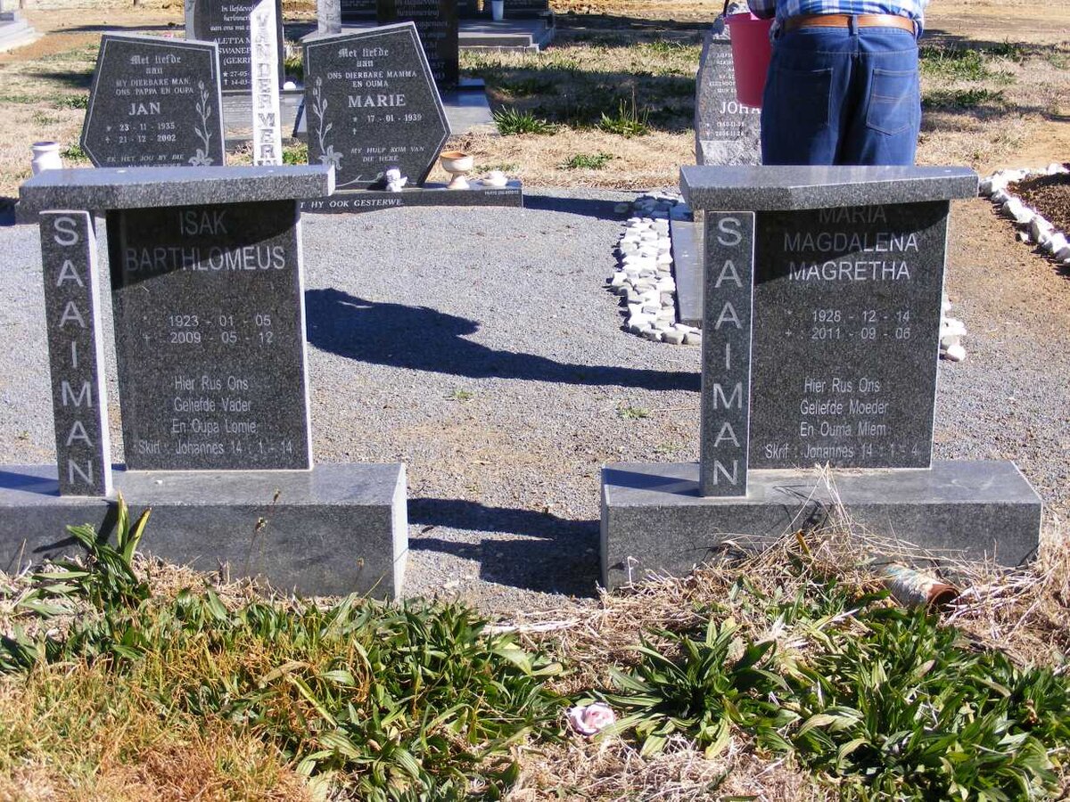 SAAIMAN Isak Barthlomeus 1923-2009 &amp; Maria Magdalena Magretha 1928-2011