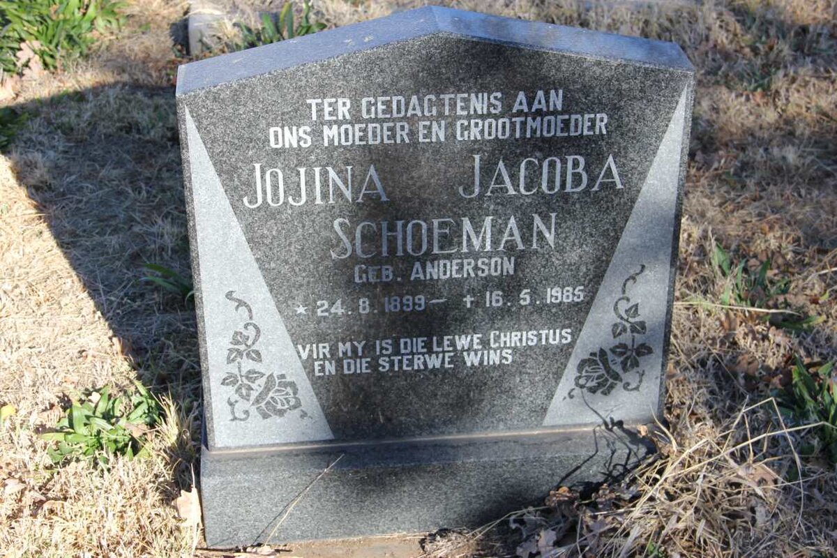 SCHOEMAN Jojina Jacoba nee ANDERSON 1899-1985