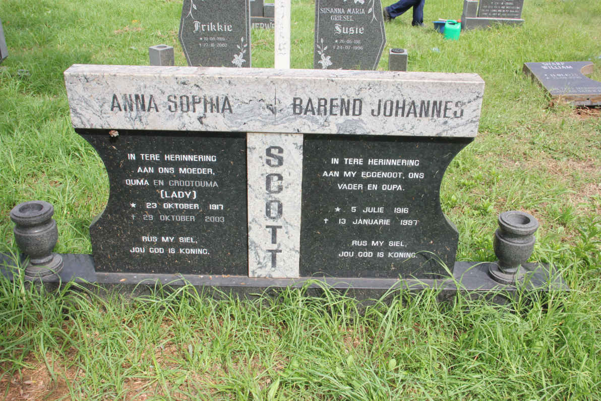 SCOTT Barend Johannes 1916-1997 &amp; Anna Sophia 1917-2003