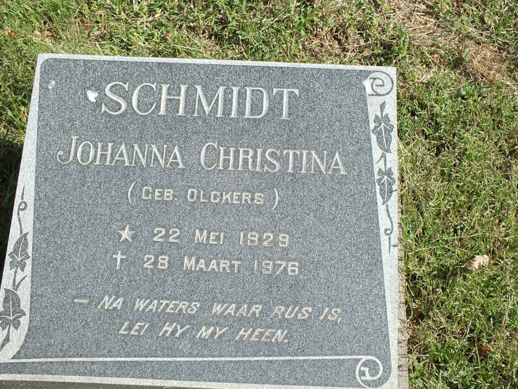 SCHMIDT Johanna Christina nee OLCKERS 1929-1976