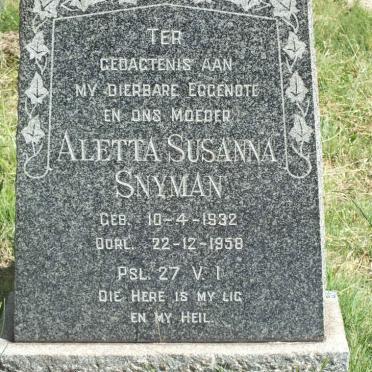 SNYMAN Aletta Susanna 1932-1958