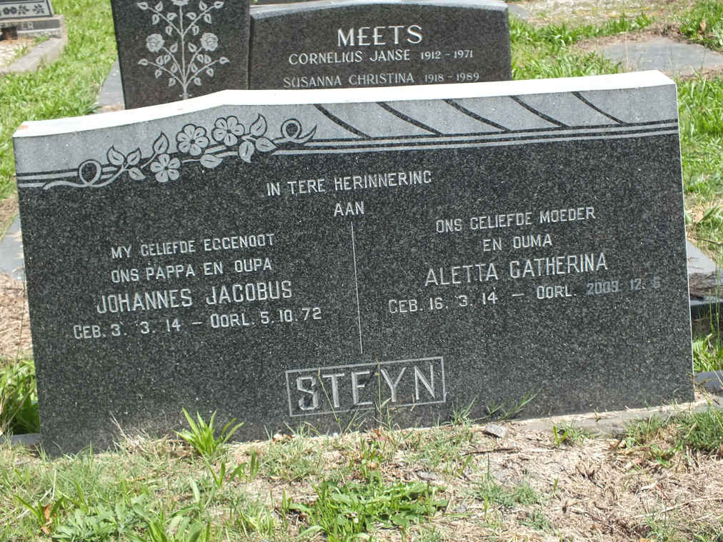 STEYN Johannes Jacobus 1914-1972 &amp; Aletta Catherina 1914-2007