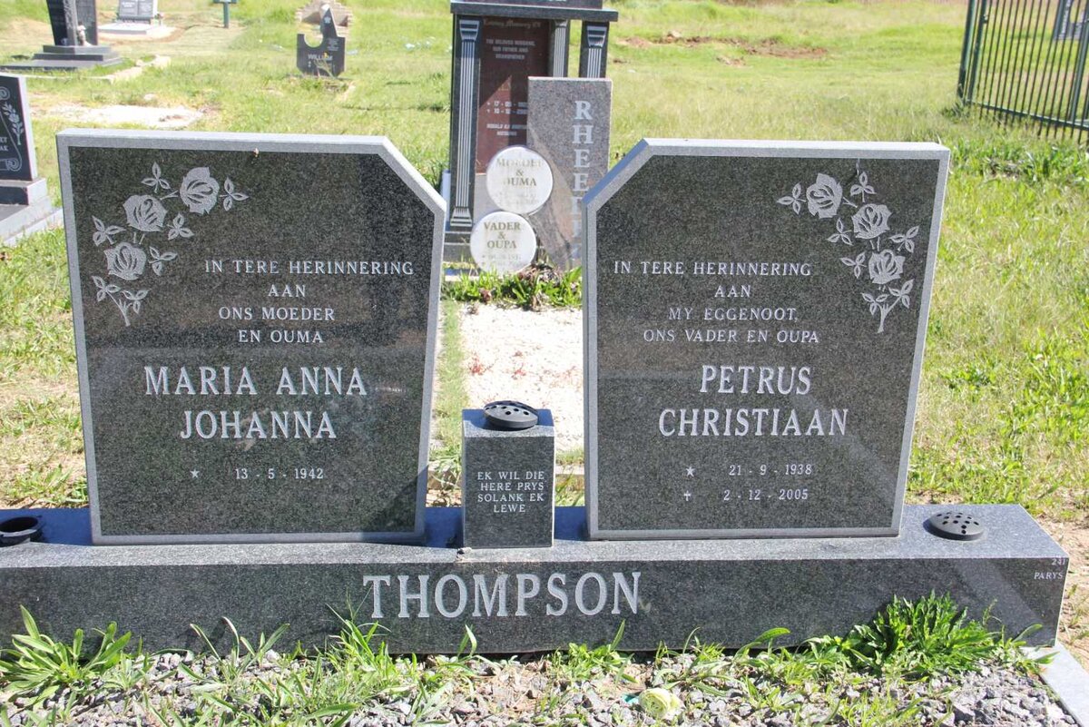 THOMPSON Petrus Christiaan 1938-2005 &amp; Maria Anna Johanna 1942-