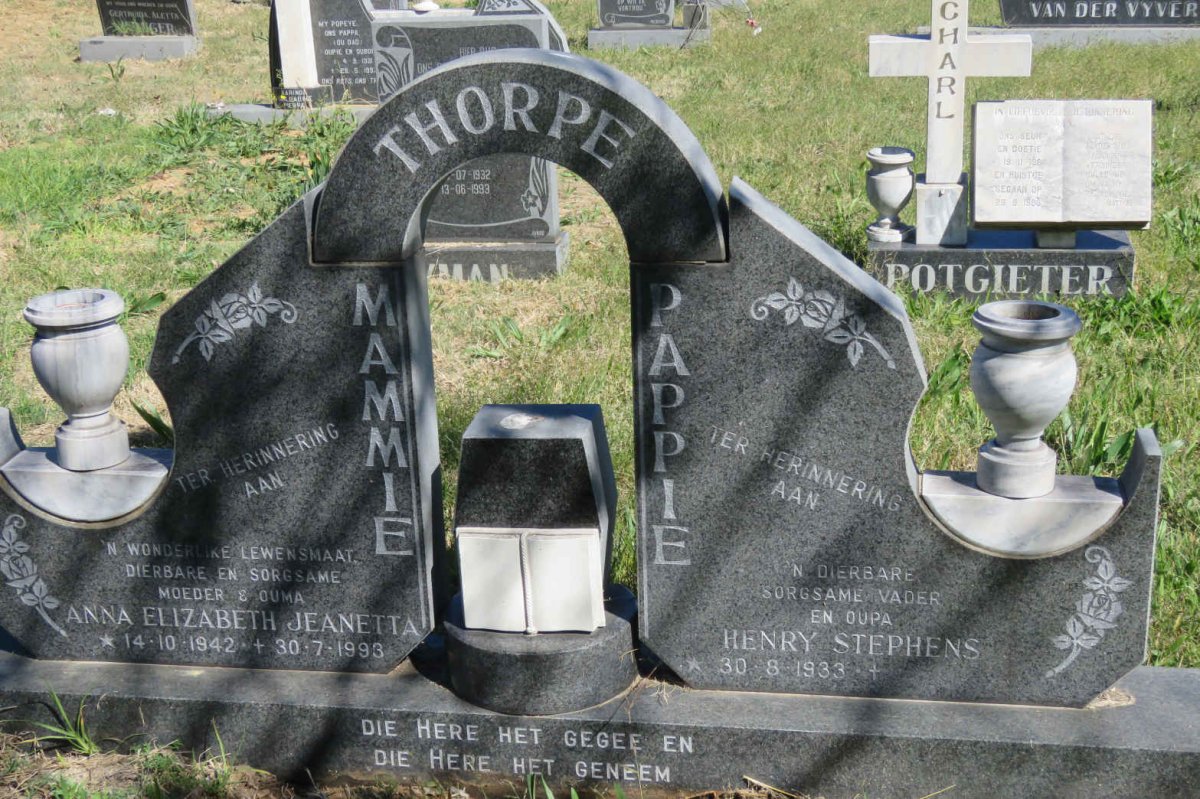 THORPE Henry Stephens 1933- &amp; Anna Elizabeth Jeanetta 1942-1993