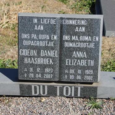 TOIT Gideon Daniel Haasbroek, du 1923-2007 &amp; Anna Elizabeth 1929-2002