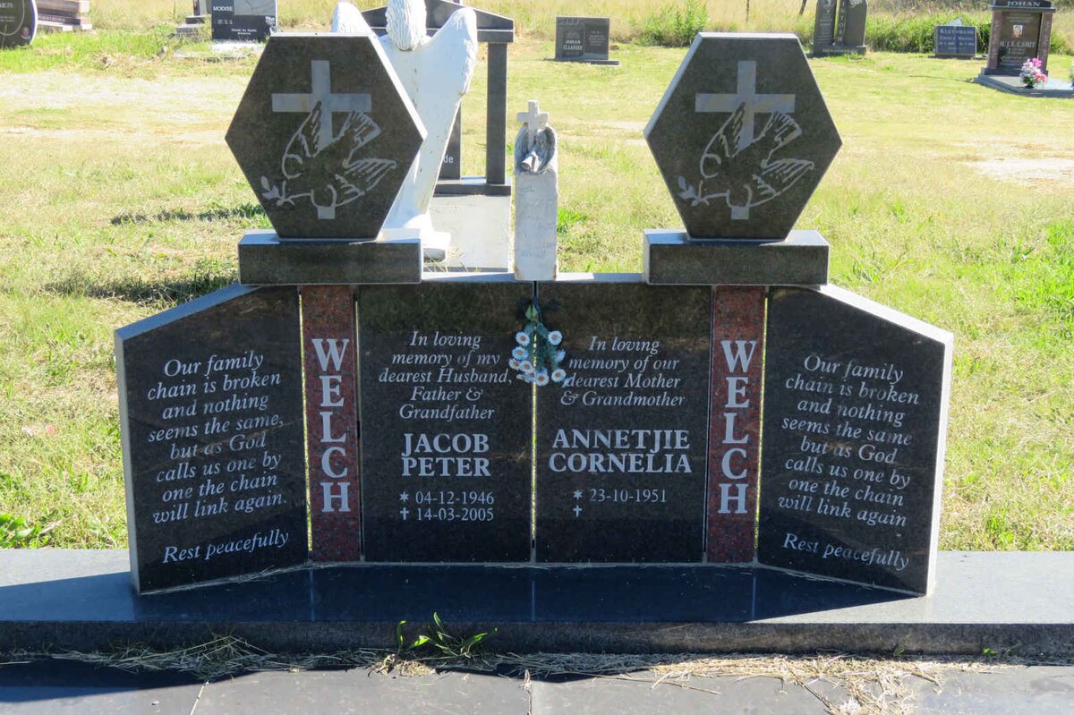 WELCH Jacob Peter 1946-2005 &amp; Annetjie Cornelia 1951-