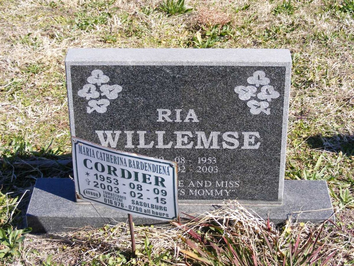 WILLEMSE Maria Catherina Bardendiena, CORDIER 1953-2003
