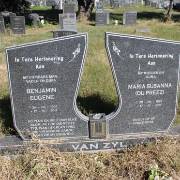 ZYL Benjamin Eugene, van 1932-2011 &amp; Maria Susanna DU PREEZ 1932-2012