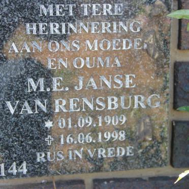RENSBURG M.E., Janse van 1909-1998