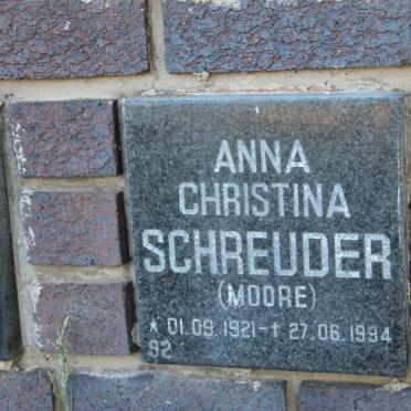 SCHREUDER Anna Christina nee MOORE 1921-1994