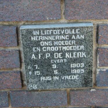 KLERK A.F.P., de nee EVERT 1903-1989