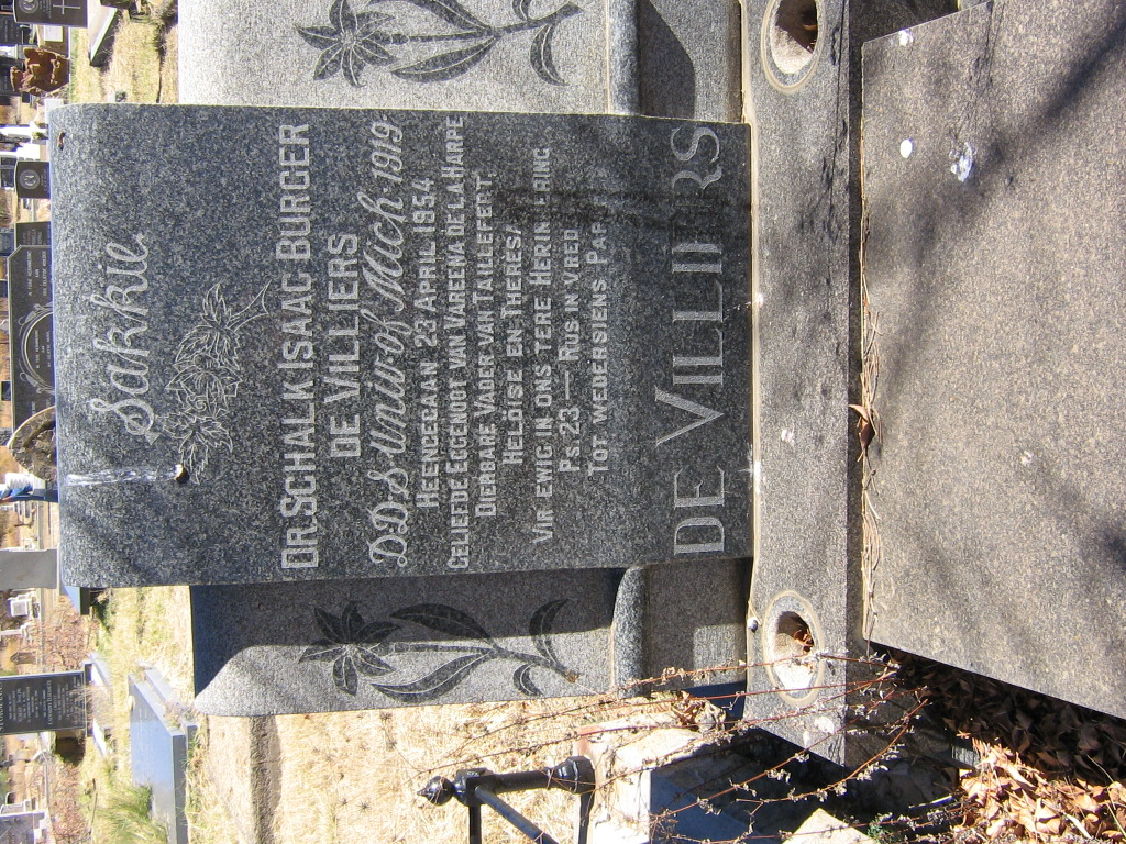 VILLIERS Schalk Isaac Burger, de -1954