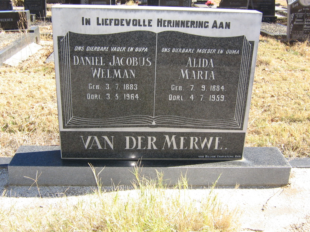 MERWE Daniel Jacobus Welman, van der 1883-1964 &amp; Alida Maria 1884-1959