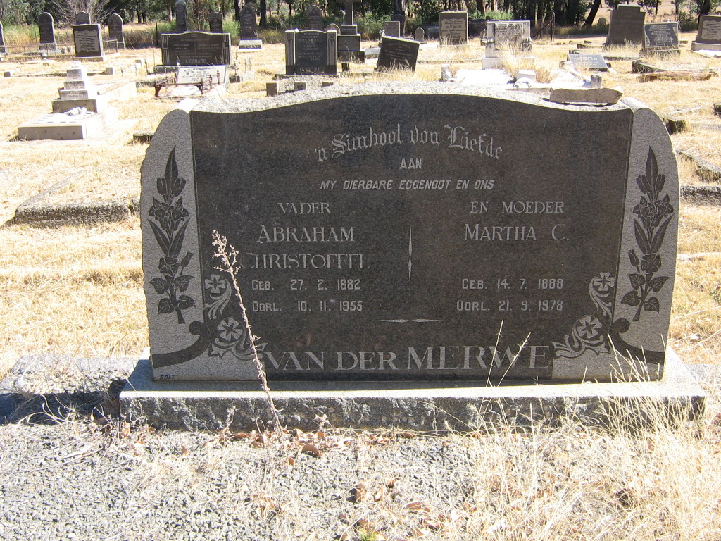 MERWE Abraham Christoffel, van der 1882-1955 &amp; Martha C. 1888-1978