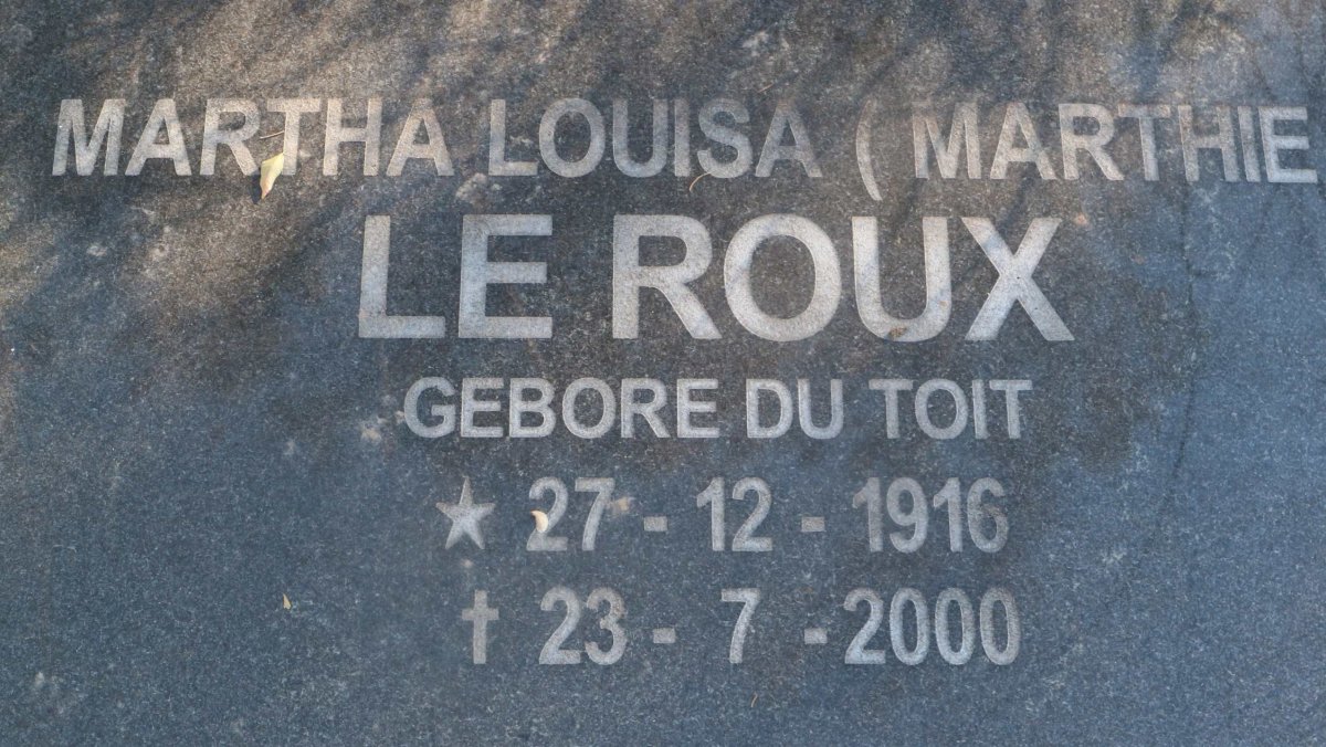 ROUX Martha Louisa, le nee DU TOIT 1916-2000