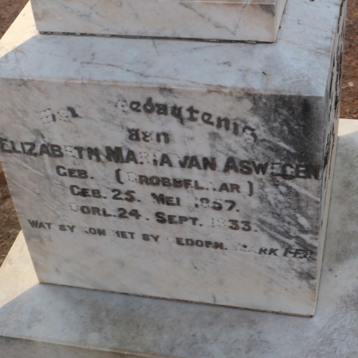 ASWEGEN Elizabeth Maria, van nee GROBBELAAR 1857-1933