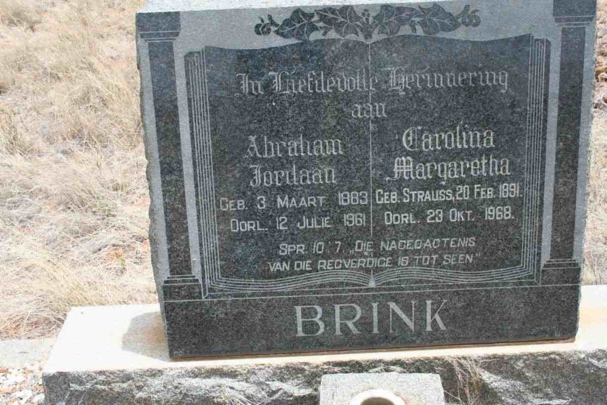 BRINK Abraham Jordaan 1883-1961 &amp; Carolina Margaretha STRAUSS 1881-1968