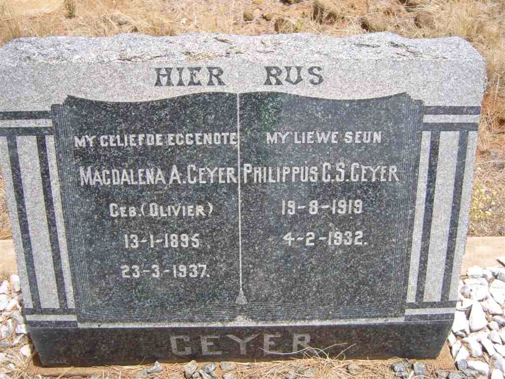 GEYER Philippus C.S. 1919-1932 &amp; Magdalena A. OLIVIER 1895?-1937