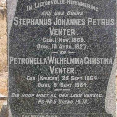 VENTER Stephanus Johannes Petrus 1863-1827 &amp; Petronella Wilhelmina Christina KRUGER 1864-1934