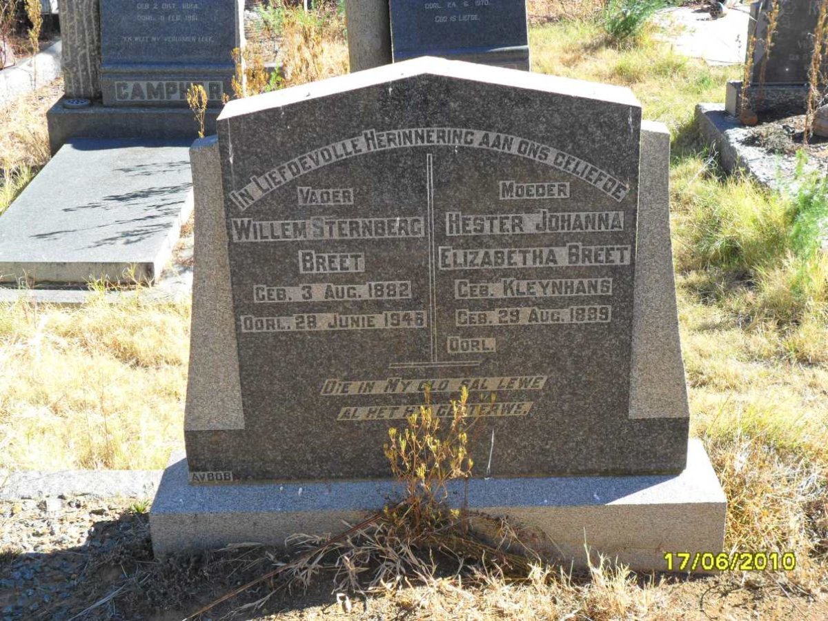 BREET Willem Sternberg 1882-1946 &amp; Hester Johanna Elizabetha KLEYNHANS 1889-