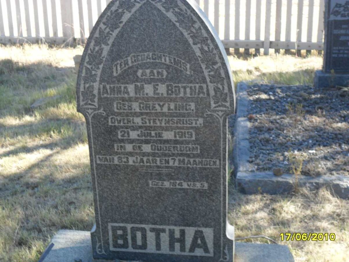 BOTHA Anna M.E. nee GREYLING -1919