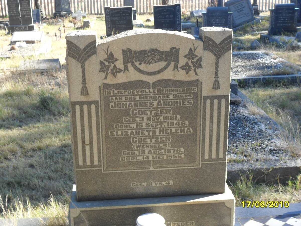 COETZER Johannes Andries 1881-1946 &amp; Elizabeth Helena WESSELS 1876-1956