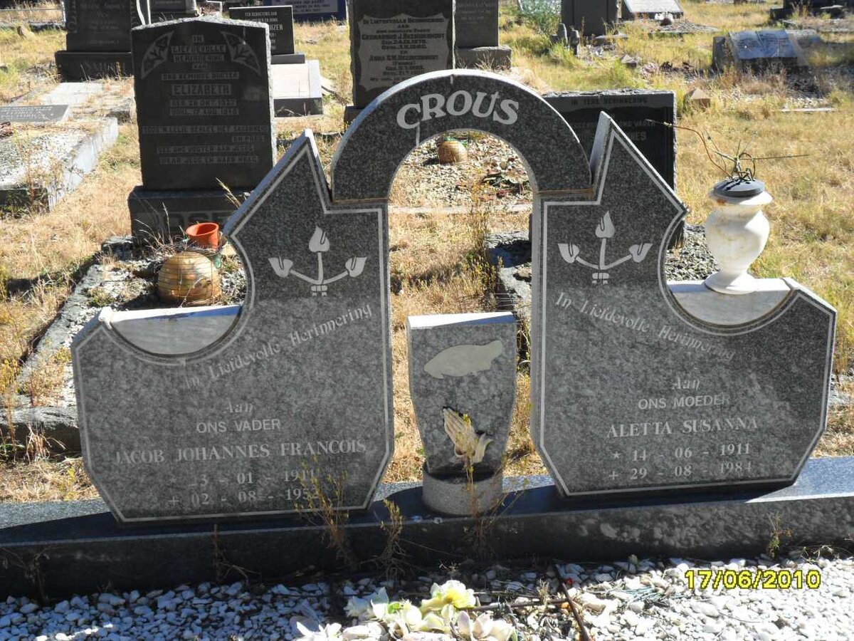 CROUS Jacob Johannes Francois 1911-1953 &amp; Aletta Susanna 1911-1984