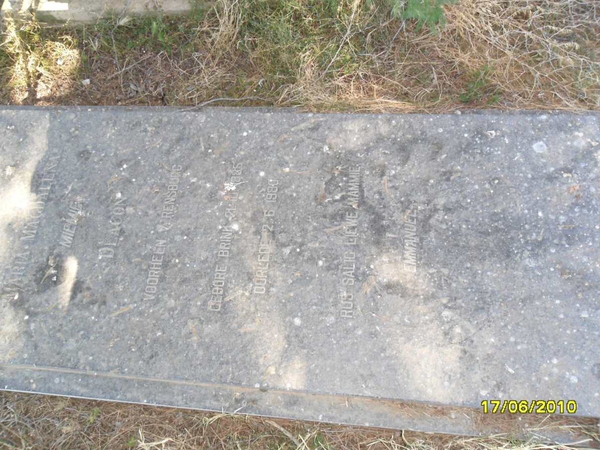 DEACON  Maria Magdalena voorheen V. RENSBURG nee BRINK  1885-1980