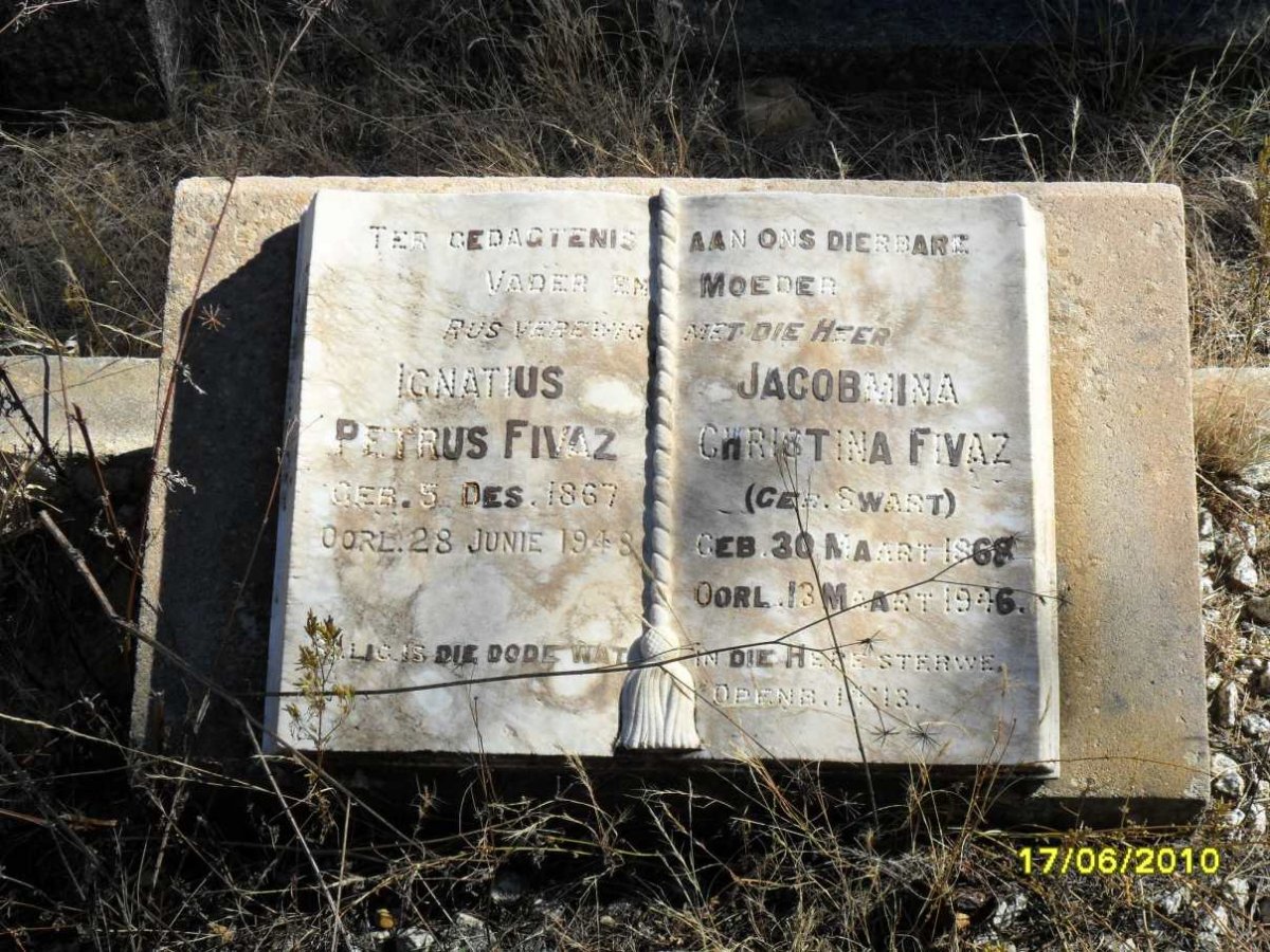 FIVAZ  Ignatius Petrus 1867-1948 &amp; Jacobmina Christina SWART 1868-1946