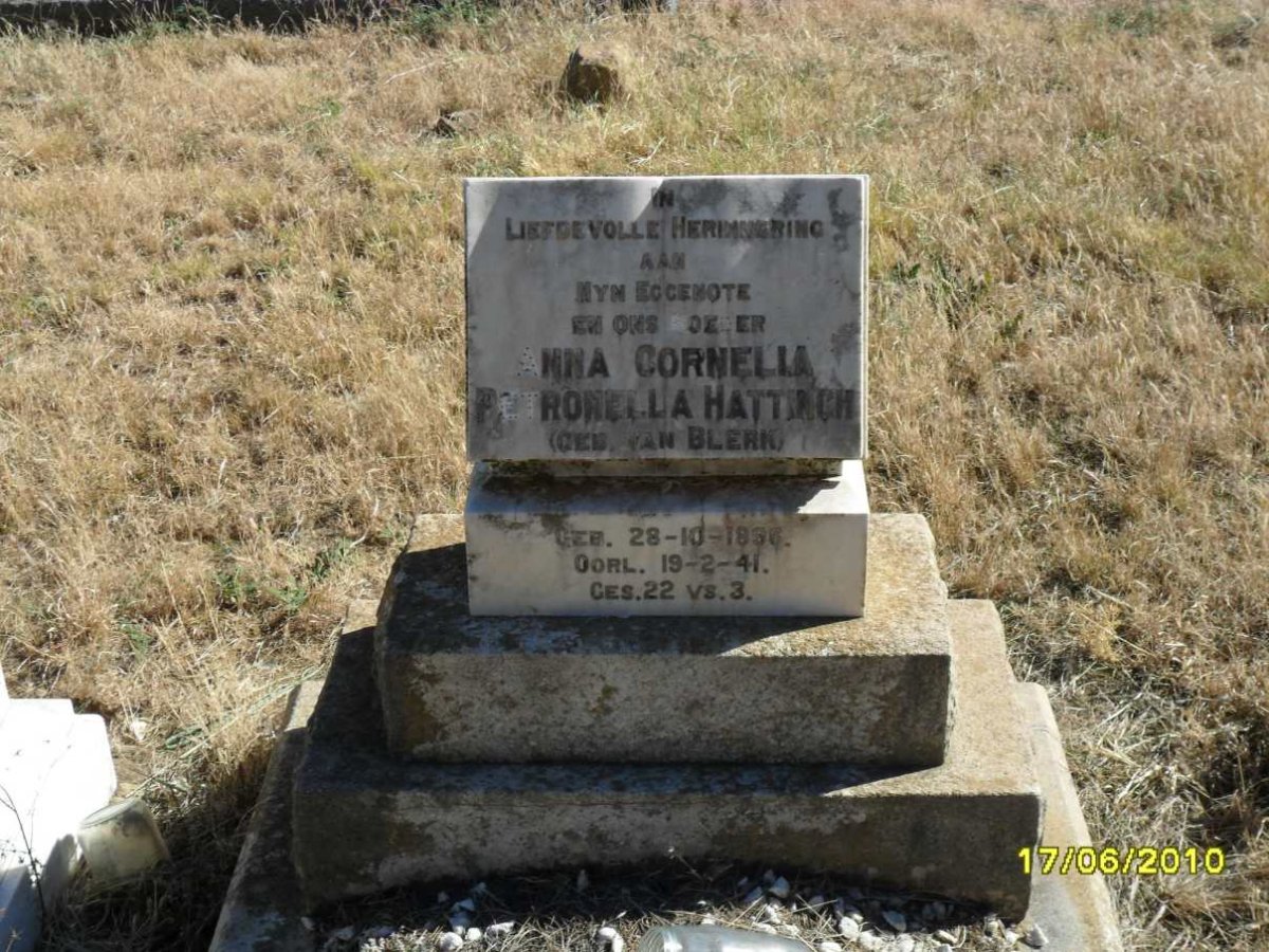 HATTINGH Anna Cornelia Petronella nee VAN BLERK 1858-1941