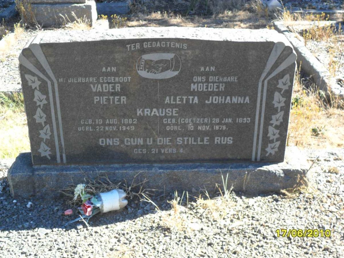 KRAUSE Pieter 1882-1949 &amp; Aletta Johanna COETZER 1893-1975