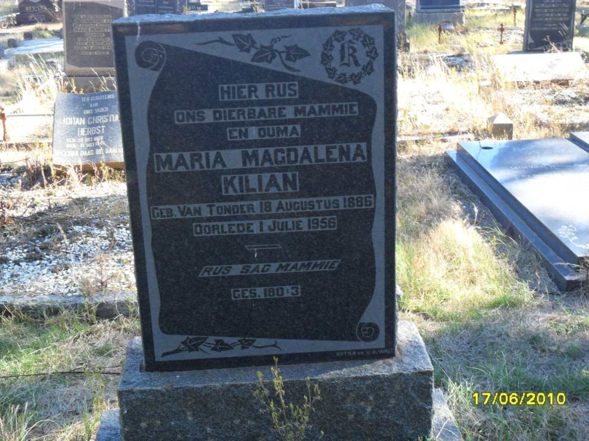 KILIAN Maria Magdalena nee VAN TONDER 1886-1956