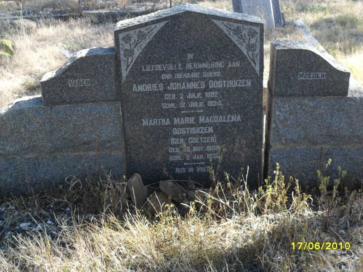 OOSTHUIZEN Andries Johannes 1892-1934 &amp; Martha Marie Magdalena COETZER 1888-1932