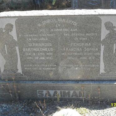 SAAIMAN Gerhardus Bartholomeus 1899-1951 &amp; Hendrina Francina Sophia KLEYNHANS 1906-1872