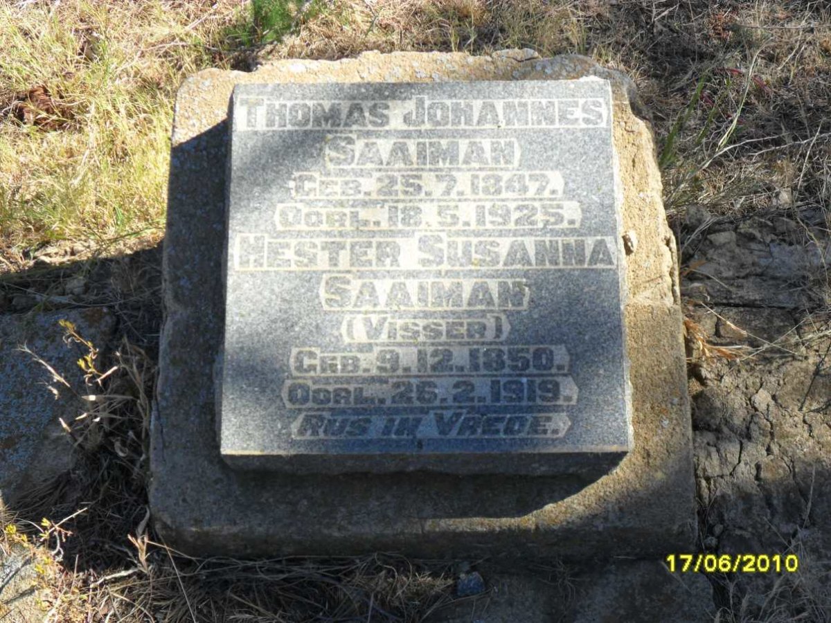 SAAIMAN Thomas Johannes 1847-1925 &amp; Hester Susanna VISSER 1850-1919
