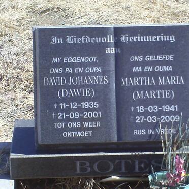 BOTES David Johannes 1935-2001 &amp; Martha Maria 1941-2009